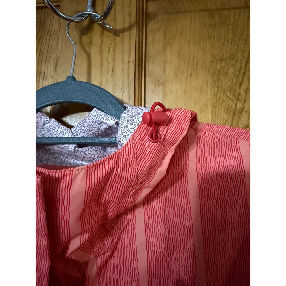 Lands End Women's Coral Pink Striped Hooded Rain Jacket Packable Size XL - Picture 4 of 8